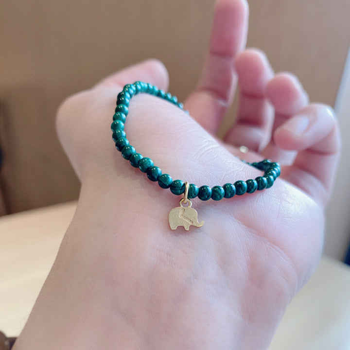 Armband Malachit Elefant grüner Stein elastisch Charm Handgelenk getragen