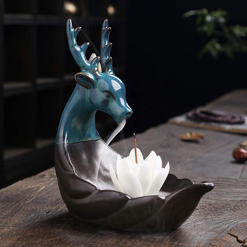 Räuchergefäße Keramik Lotus Hirsch Weißer Lotus