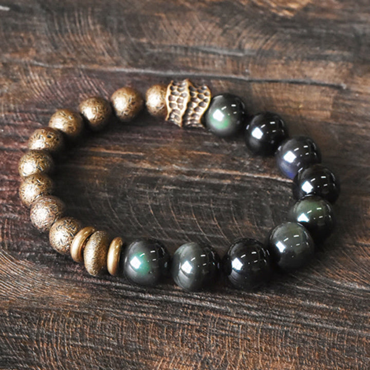 Armband Obsidian Kupfer – Energie schwarze glänzende Perlen Naturstein elastisch