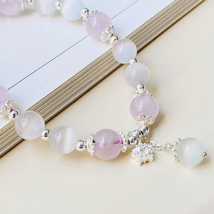 Armband 925 Silber Amethyst Stern mit zartem Rosa Natursteinen elegant.