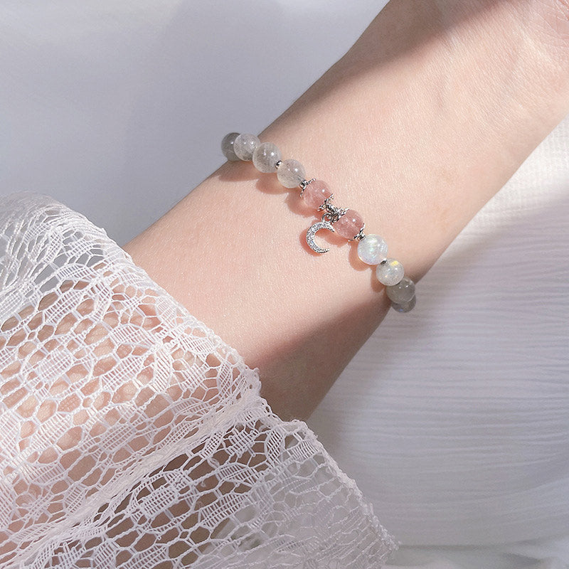 Armband Erdbeerquarz Mondstein – Glück