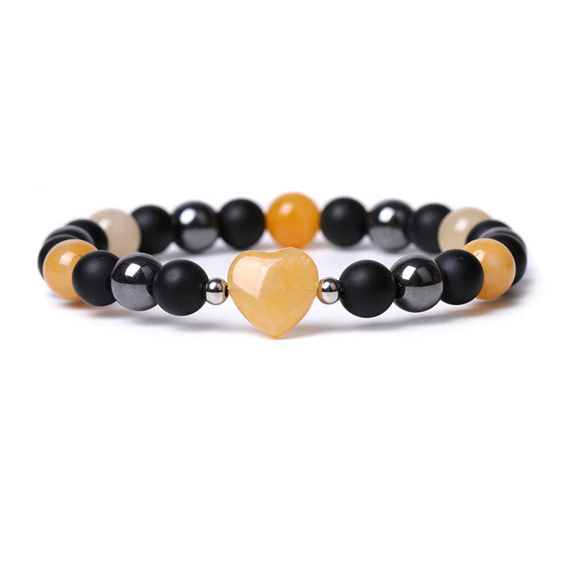 Armband Schwarzer Onyx Tigerauge mit Herzanhänger Schutz Liebe Naturstein