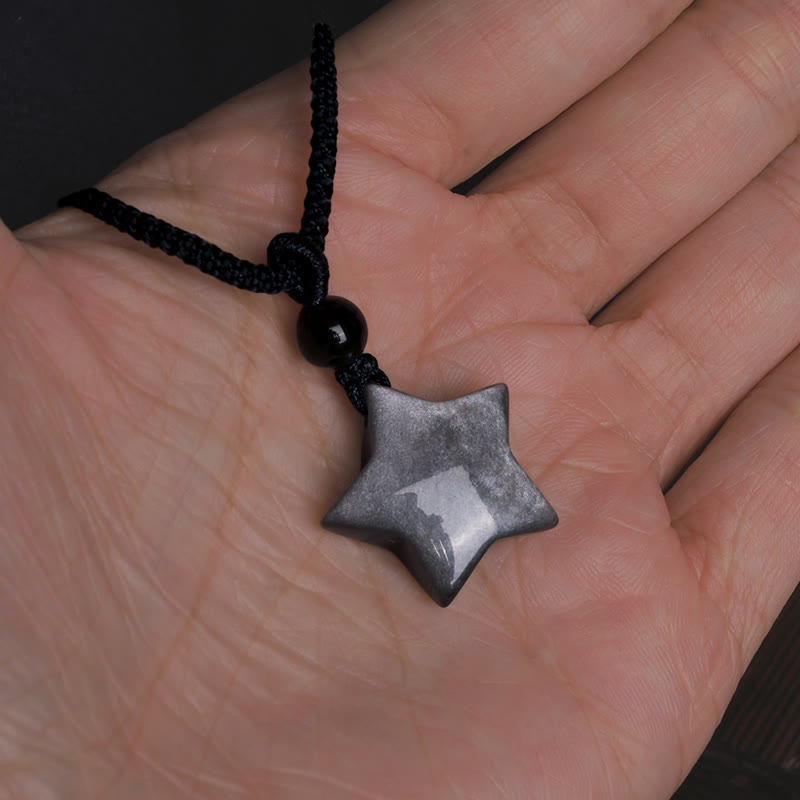 Obsidian Silberglanz Stern Anhänger Kette schwarz