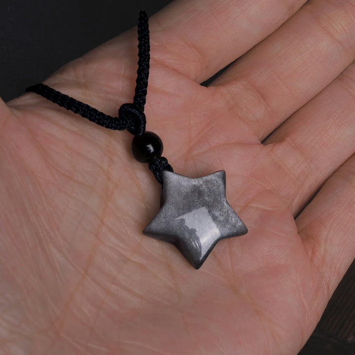 Obsidian Silberglanz Stern Anhänger Kette schwarz
