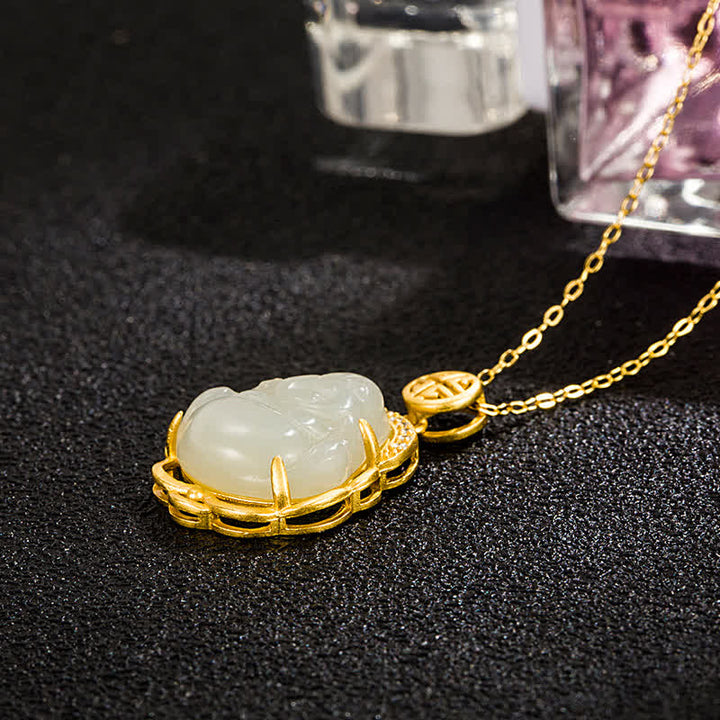 Anhänger Kette Hetian-Jade Lachender Buddha – Schutz