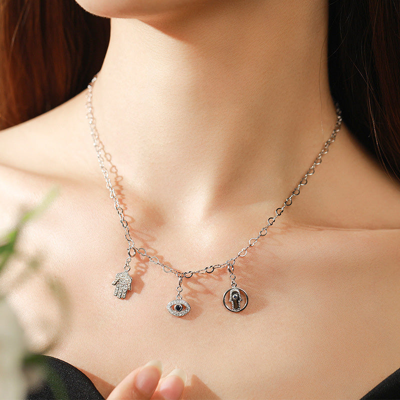 Kette 925er Silber Hamsa Auge Sterlingsilber Glück Charm