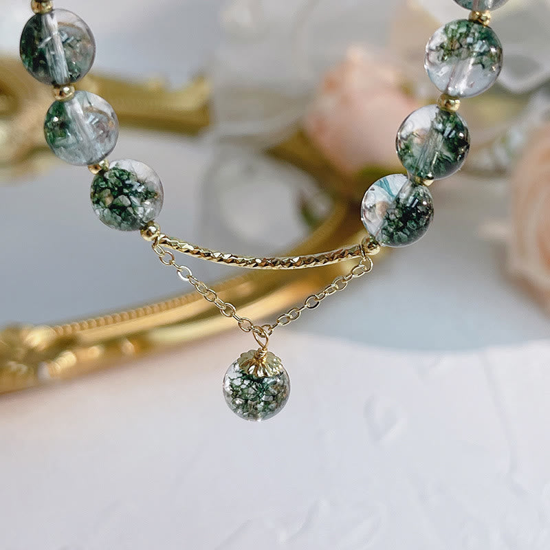 Armband Grün Phantom Kristall Selbstvertrauen goldene Kette elegant getragen