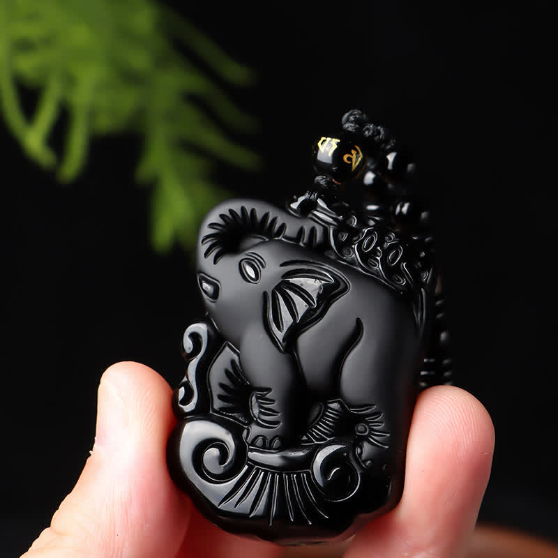 Obsidian Elefant Heilstein – Schutz & Reinigung – Bild 2 – Obsidian Elefant Heilstein Anhänger – schwarzer Naturstein Schutzamulett