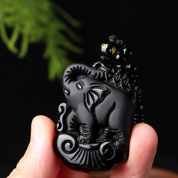 Obsidian Elefant Heilstein – Schutz & Reinigung – Bild 2 – Obsidian Elefant Heilstein Anhänger – schwarzer Naturstein Schutzamulett