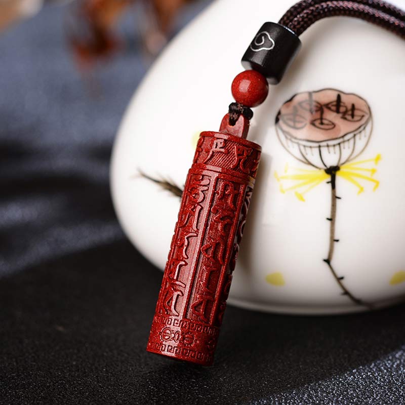Rote Zinnober Kette Mantra Anhänger mit Perle Schmuck