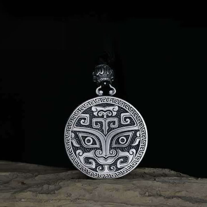 Silber Anhänger Kette Taotie Maske chinesisch Glücksbringer
