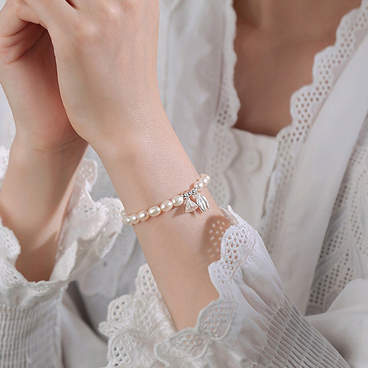 Armband 925 Silber Perle Lotus Heilung elegante weiße Spitze