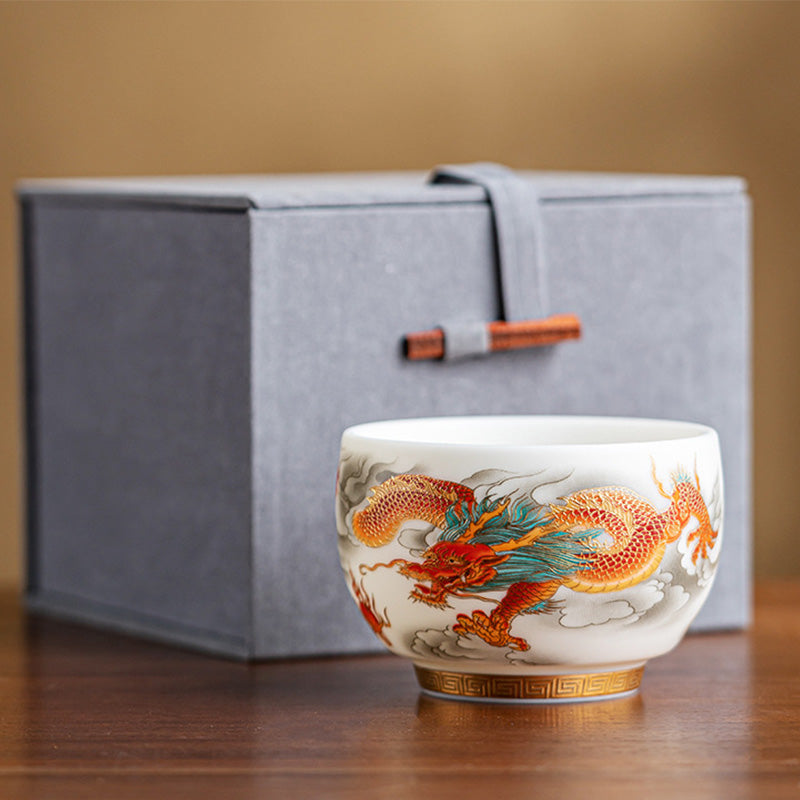 Teetasse Porzellan Drachen Phönix Roter Drache 140ml Geschenkbox