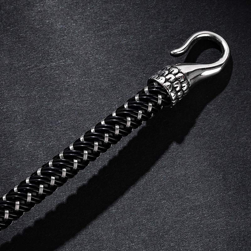 Armband Drachen Schutz Glück schwarzes Leder Edelstahl Hook Verschluss
