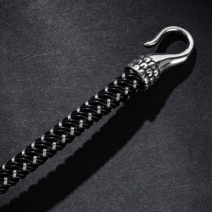 Armband Drachen Schutz Glück schwarzes Leder Edelstahl Hook Verschluss