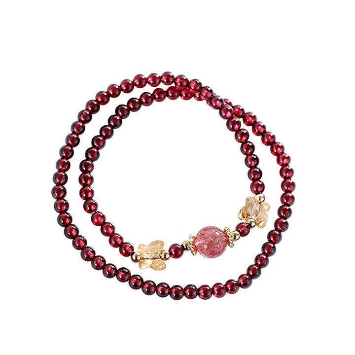 Armband Erdbeerquarz Granat Schmetterling – Schutz elastisch Naturstein rot