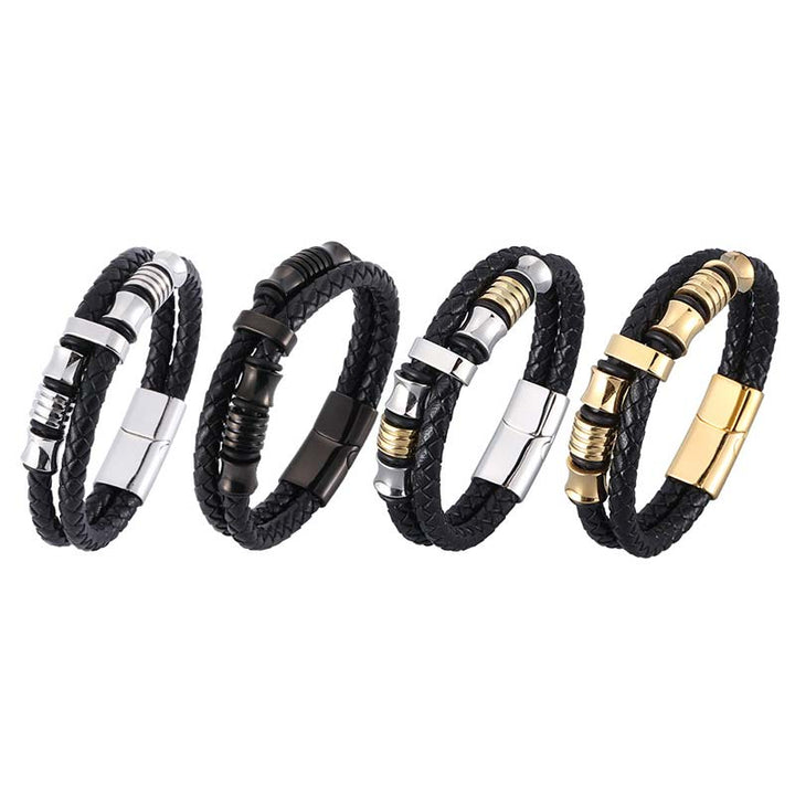 Vier Leder Armbänder Weave schwarze geflochtene Bänder verschiedene Verschlüsse