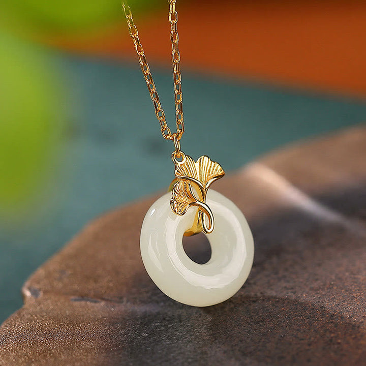 Kette Hetian-Jade Ginkgo Natur – Glück