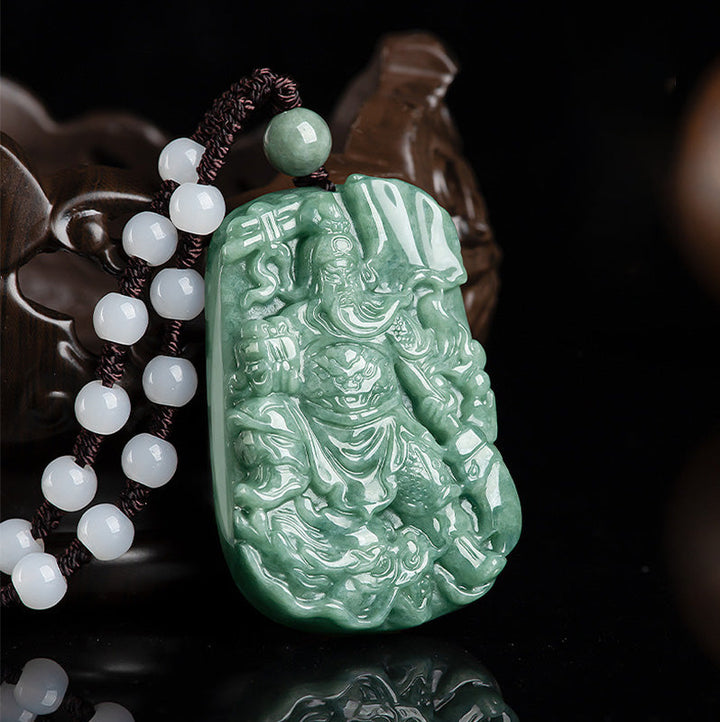 Jade Guan Gong Amulett Kette Wohlstand Naturstein grün