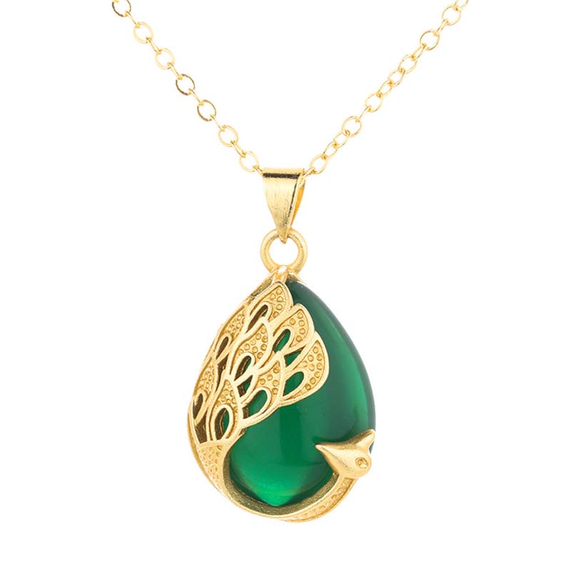 Kette Chalcedon Pfau Kupfer vergoldet grün