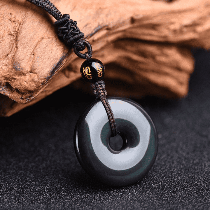 Kette Obsidian Ring Schutz Stärke schwarzer Naturstein Anhänger Schnur
