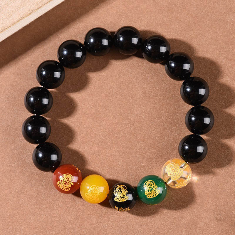 Armband Schwarzer Obsidian – Wohlstand mit Pixiu Steinen elastisch