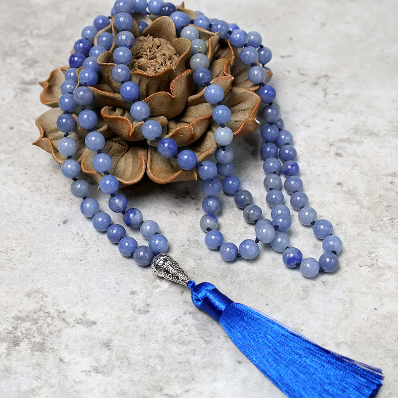 Mala 108 Blau Aventurine Perlen Halskette mit Quaste Naturstein