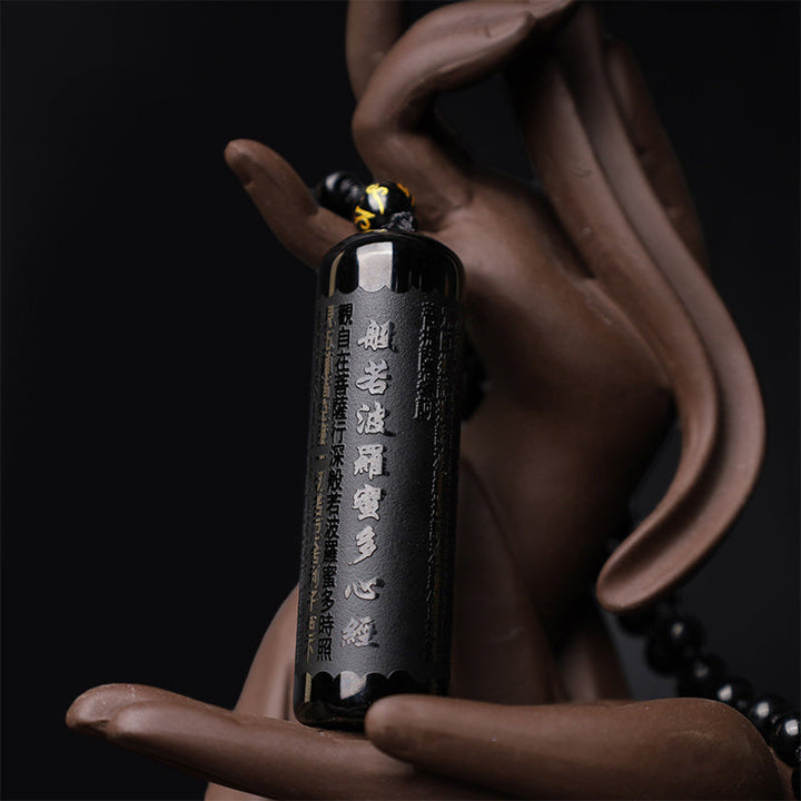 Obsidian Anhänger Kette Herzsutra Buddhismus Schutzamulett