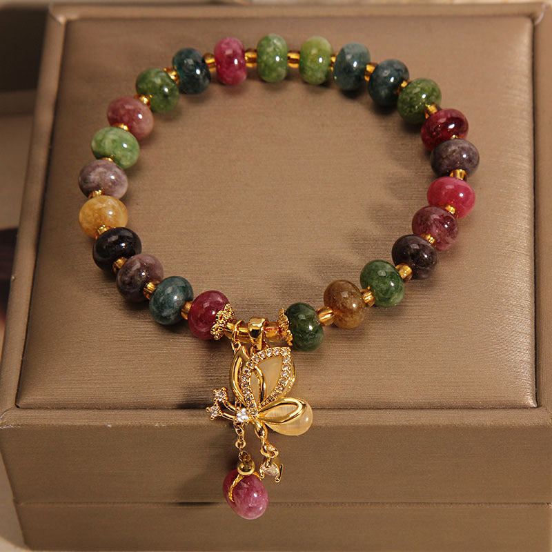 Armband Schmetterling mehrfarbige Natursteine goldene Verschluss elegant.