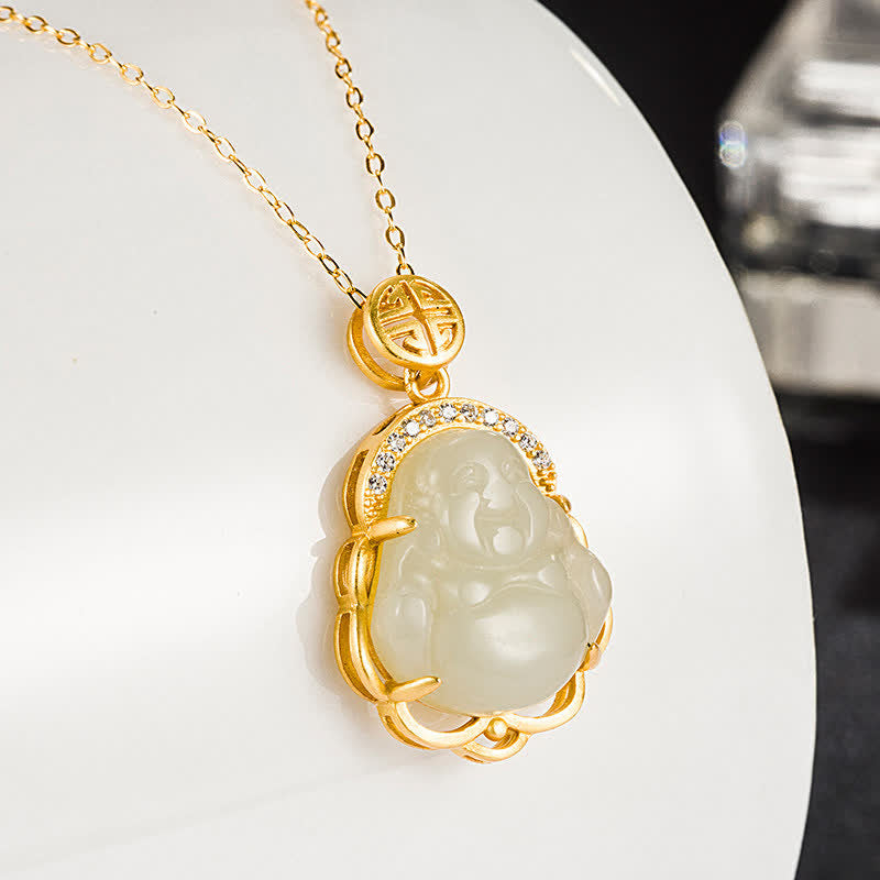 Anhänger Kette Hetian-Jade Lachender Buddha – Schutz
