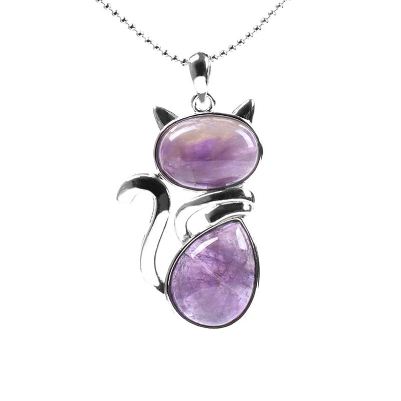 Amethyst Kette Katze Anhänger Silber Naturstein Weisheit Energie
