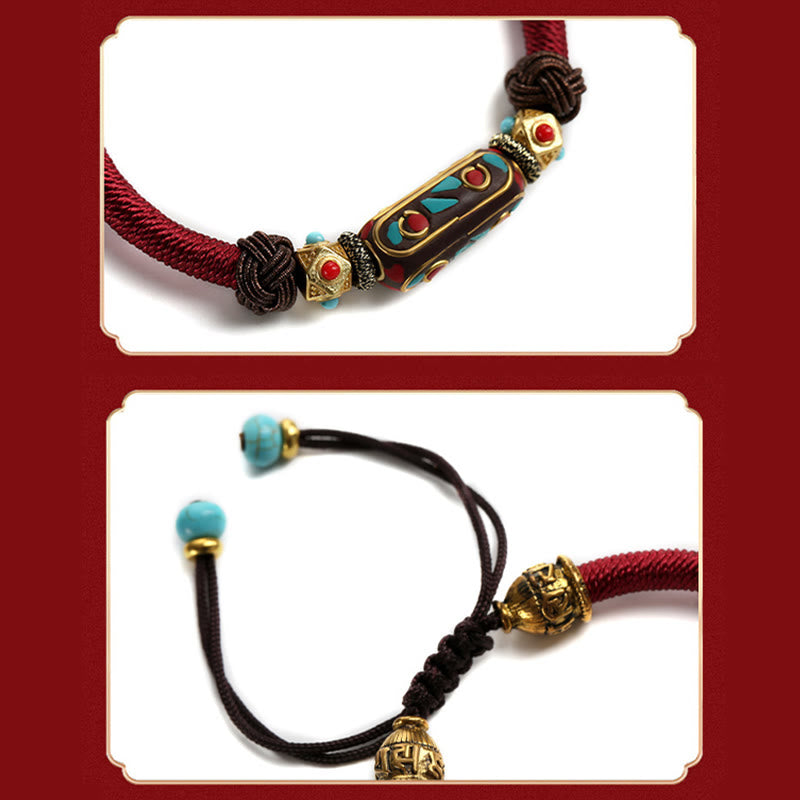 Armband Türkis Om Mani Padme Hum Stärke rotes Seil Details