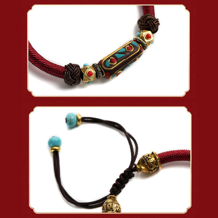Armband Türkis Om Mani Padme Hum Stärke rotes Seil Details