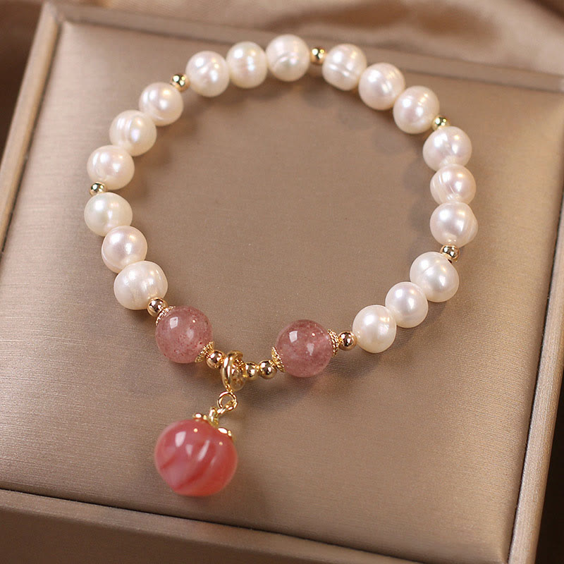 Armband Erdbeerquarz Perle weiß rosa gold elegant elegant Liebe