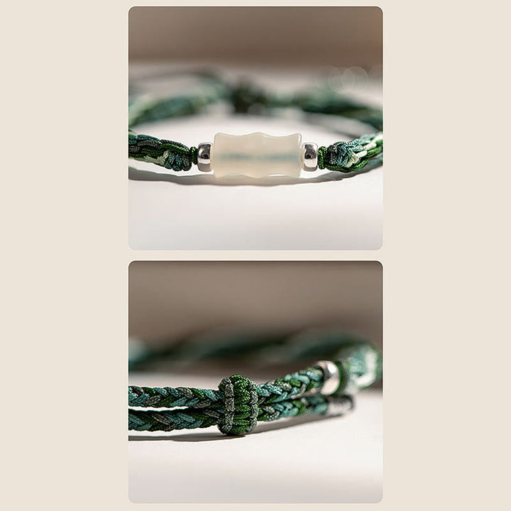 Armband Weiße Jade Bambus grünes Seil Naturstein elegant getragen