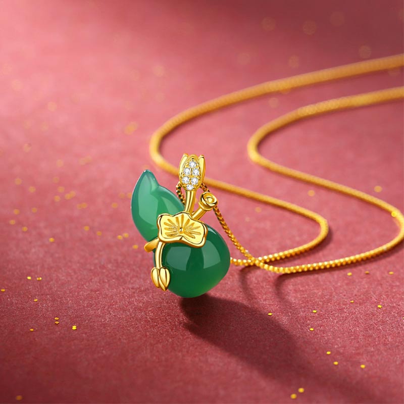 Kette Cyan Jade Kürbis Lotus Fülle Gold