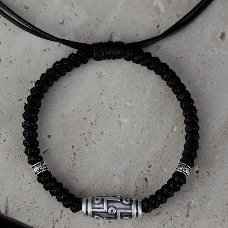 Schwarzes Armband 925 Silber mit Segen & Harmonie Natursteinen elastisch.