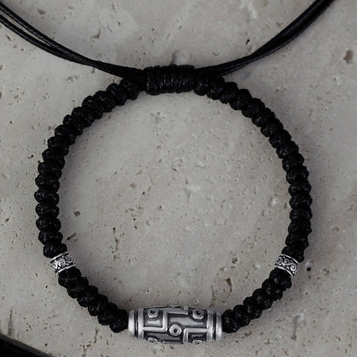 Schwarzes Armband 925 Silber mit Segen & Harmonie Natursteinen elastisch.