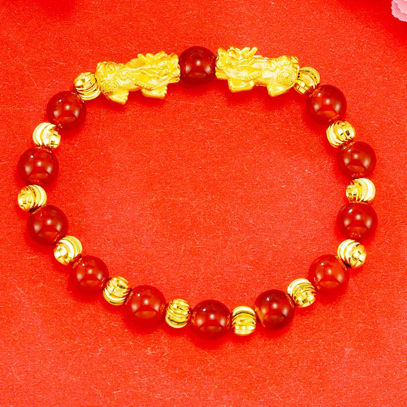 Armband Pixiu – Wohlstand rote Perlen goldene Zwischenelement elegantes Design