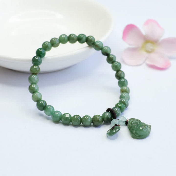 Armband Lachender Buddha Cyan Jade Heilung Glück