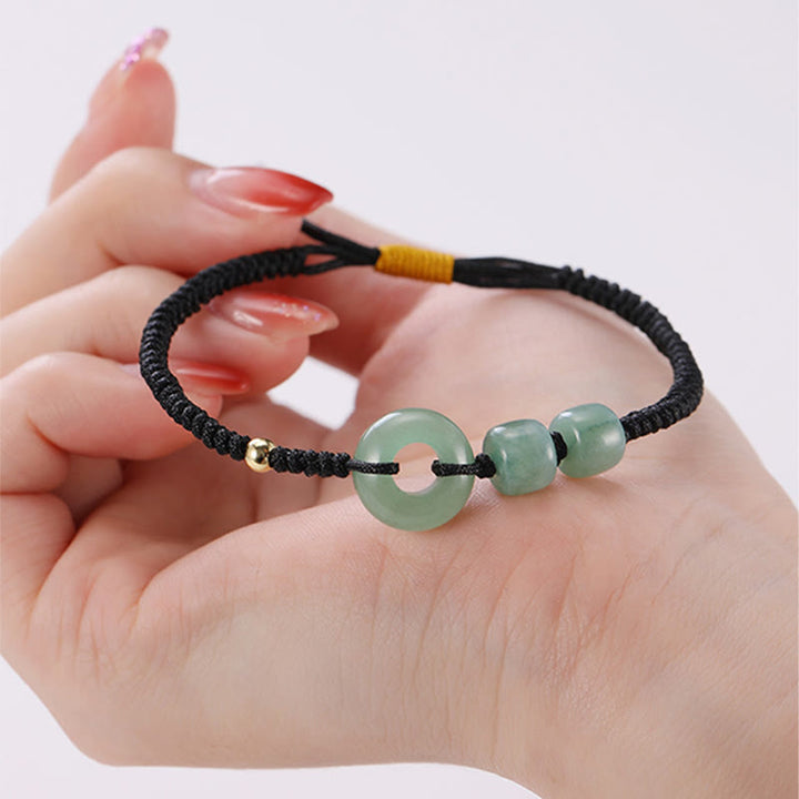 Armband Grüner Aventurin Weiße Jade Paar – Glück & Frieden am Handgelenk getragen schwarzes elastisches Seil