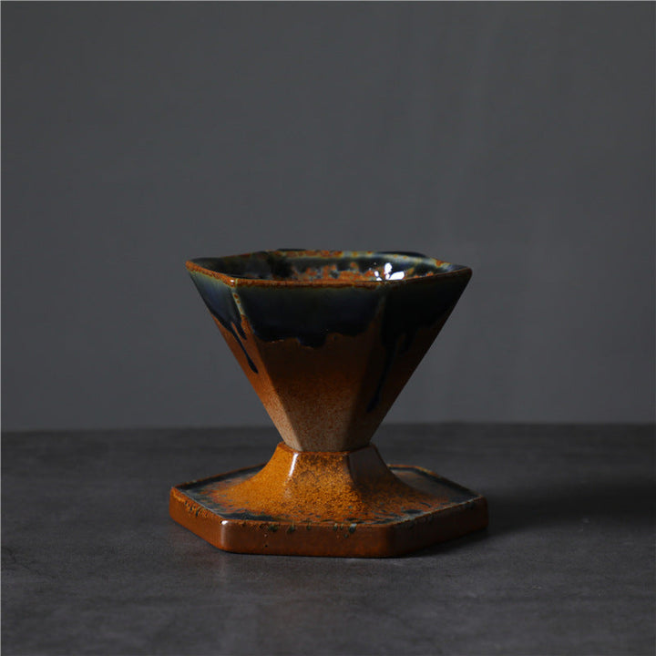 Japanische Teetasse Sechseck Keramik Untersetzer Khaki Grün Blau