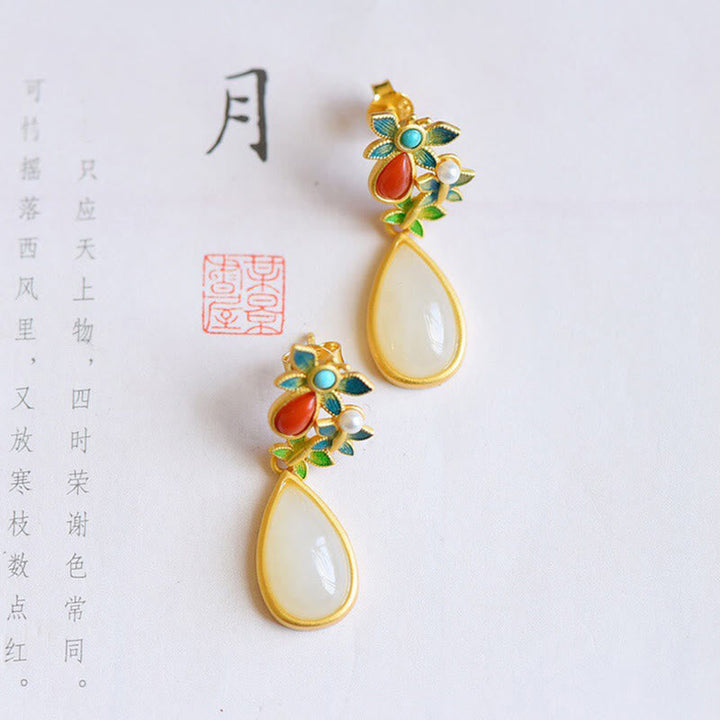Ohrringe Jade Achat Schmetterling Tropfen Gold Boho Schmuck spirituell