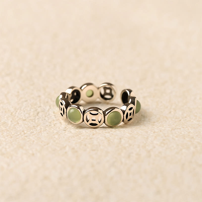 Grüner Jade Ring mit Kupfermünze Fengshui Glück und Wohlstand Energieschutz