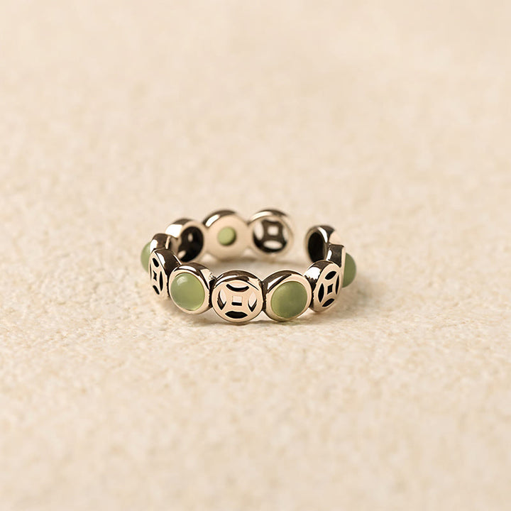 Grüner Jade Ring mit Kupfermünze Fengshui Glück und Wohlstand Energieschutz