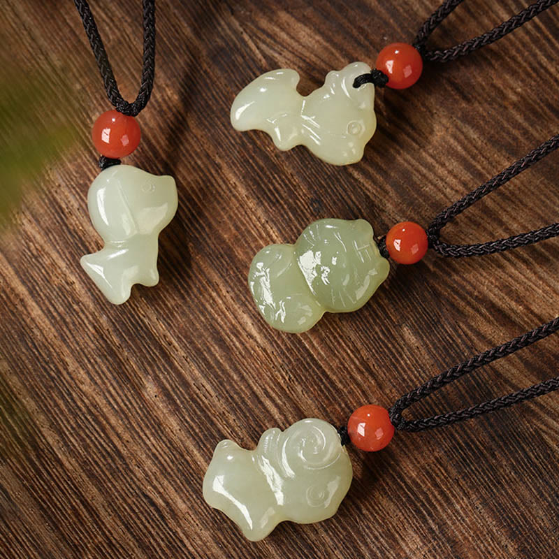 Jade Pferd Kette rote Achat Perlen Glück Wohlstand Naturstein Anhänger