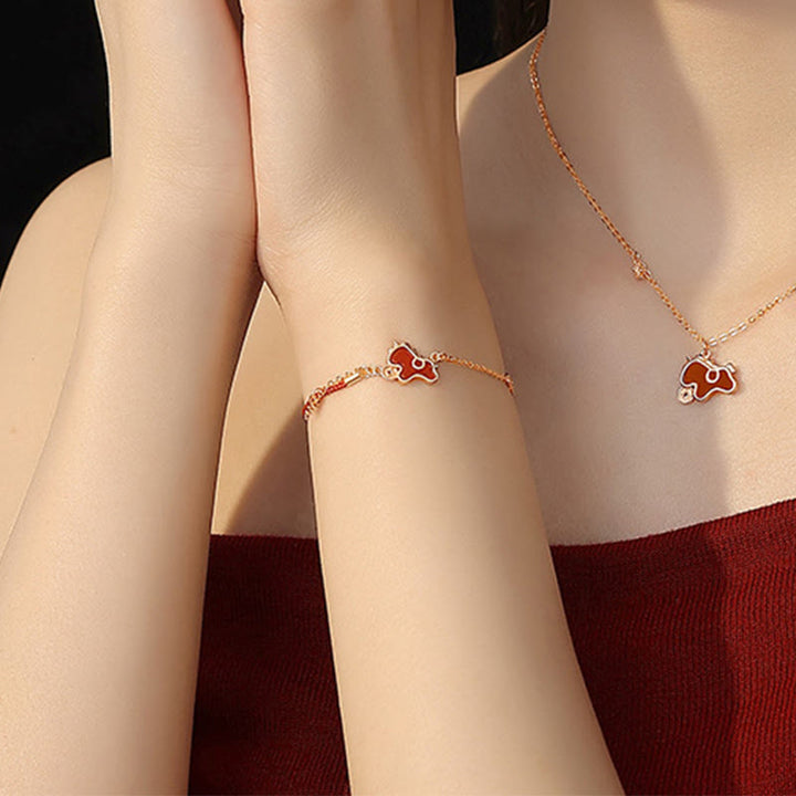 Roter Achat Pferd Halskette Armband Set Damen Schutz Boho Schmuck