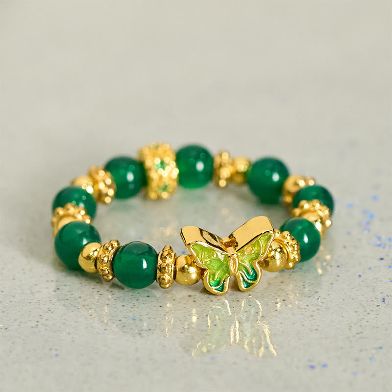Ring Kupfer mit grünem Achat Schmetterling Charm Fengshui Glück Schutz