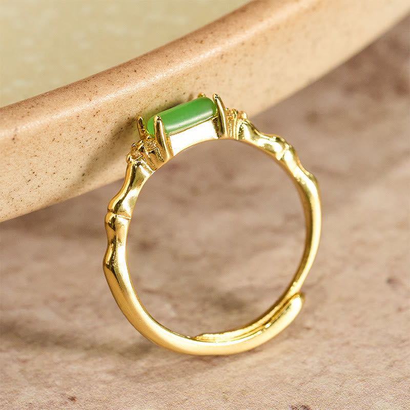 Ring Kupfer Grüner Achat mit Bambus Design Fengshui Schmuck