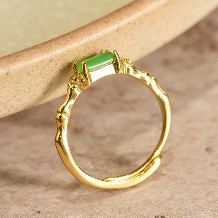 Ring Kupfer Grüner Achat mit Bambus Design Fengshui Schmuck